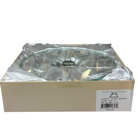 Oleg Cassini Crystal Yellow Diamond Footed Cake Stand Serving Platter 13" - Picture 8 of 11